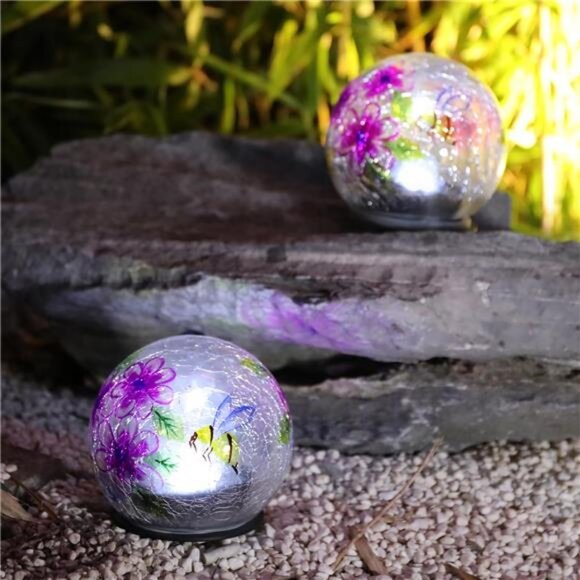 Solar Light Outdoor - Bee Cracked Glass Ball Garden Lights Solar Table Lights - Picture 1 of 8